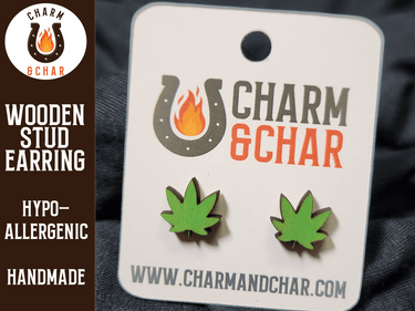 Marijuana Leaf Wood Stud Earrings - Weed Fashion Earring - Stud Earring - Charm and Char